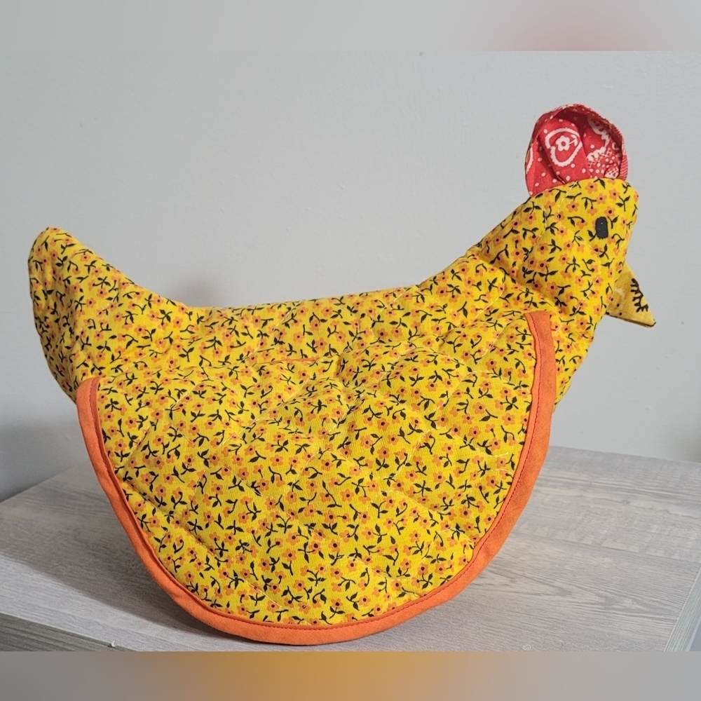 Vintage 70s Floral Rooster Bread Cover With Wicker Basket